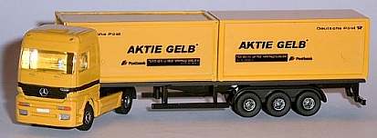 0431 WIKING MB Actros - Container Aktie gelb
