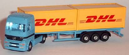 0438 WIKING MB Actros Container Sattelzug DHL blau-gelb