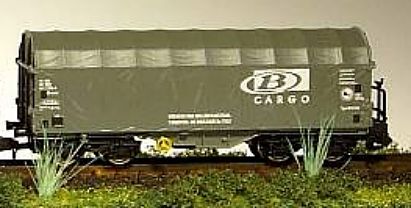 1497 ROCO Schiebeplanenwagen B-Cargo grau mit Laufgitter